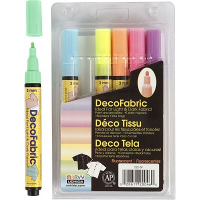 Deco tekstilpenne - 3 mm - neon farver - 6 stk
