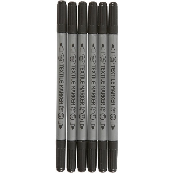 Textiltuschpennor - svart - 6 st Textiltuschpennor - svart - 6 st