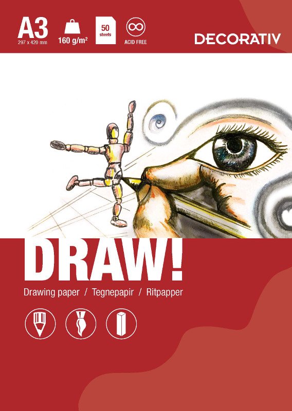 Tegneblok DRAW A3 (160 g) - 50 ark - Tegneblok, Blok