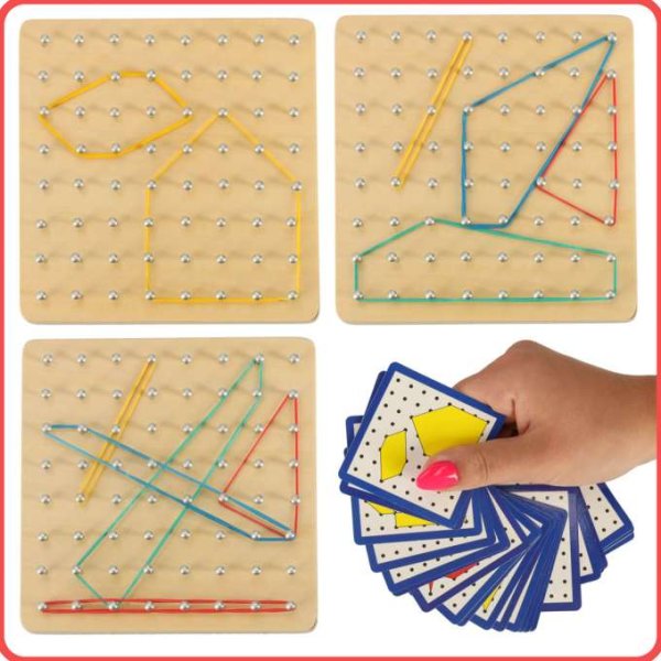 Geobräde träpussel med gummiband 15 x 15 cm - 40 delar och 24 mönsterkort Geobräde träpussel med gummiband 15 x 15 cm - 40 delar och 24 mönsterkort