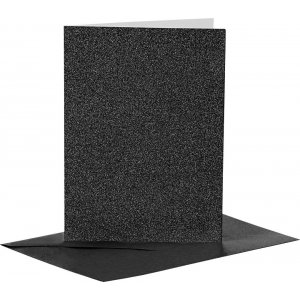 Kort og konvolutter - sort - glitter - 11,5 x 16,5 cm - 4 st