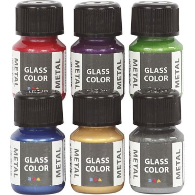Glasmaling metal - blandede farver - 6 x 30 ml