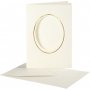 Passepartout-kort med konvolutt - off-white - oval med gullkant - 10 sett