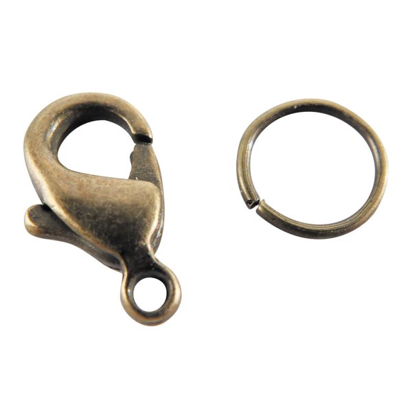 Set med 4 bronsfärgade karbinhakar med ringar 12 mm Set med 4 bronsfärgade karbinhakar med ringar 12 mm