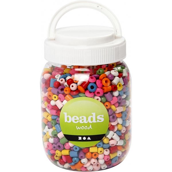 Träpärlor - mixade färger och storlekar - 400 ml Träpärlor - mixade färger och storlekar - 400 ml