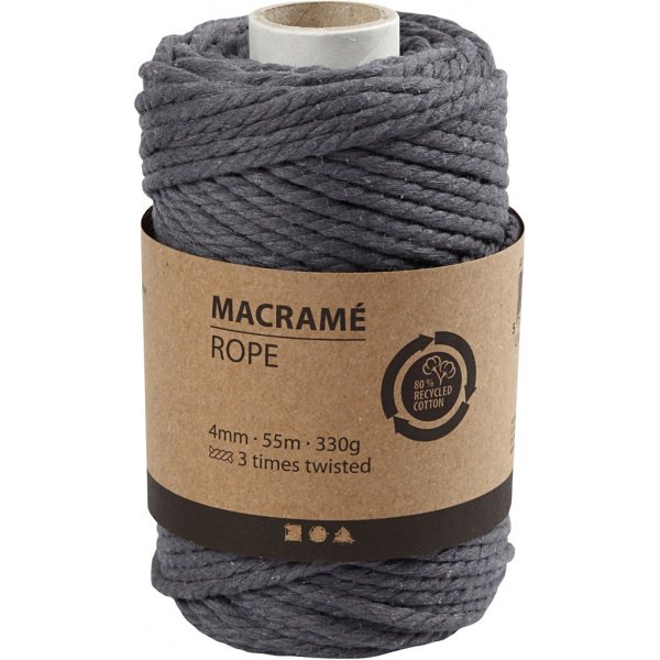 Makramégarn - grå - Ø4 mm - 55 m Makramégarn - grå - Ø4 mm - 55 m