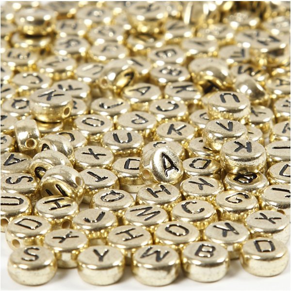 Bokstavspärlor - guld - Ø7 mm - ca 200 st Bokstavspärlor - guld - Ø7 mm - ca 200 st