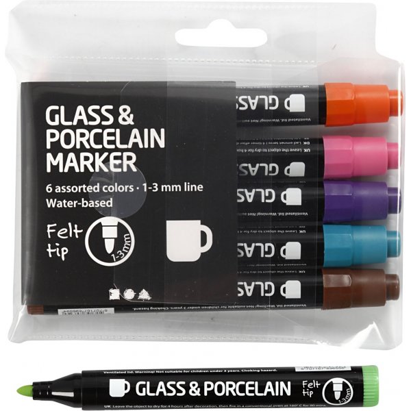 Tuschpennor för Glas och Porslin - kompletterande färger - semi opaque - 6 st Tuschpennor för Glas och Porslin - kompletterande färger - semi opaque - 6 st