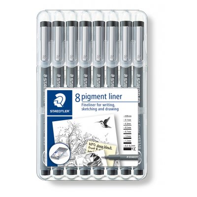 Pigmentliner Black - 8 penner