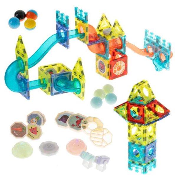 Magnetiske byggeklosser med kulebane og lysende deler 75 deler Magnetiske byggeklosser med kulebane og lysende deler 75 deler