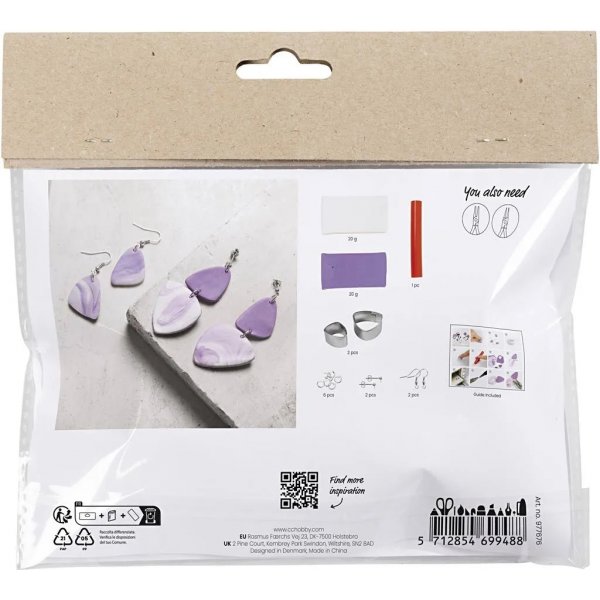Mini DIY Kit Smycken, ljuslila, Marmorerade örhängen Mini DIY Kit Smycken, ljuslila, Marmorerade örhängen