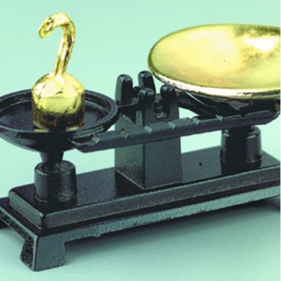Miniatyr 4,5 x 2 cm - sort / gull 3 deler Kjkkenvekt