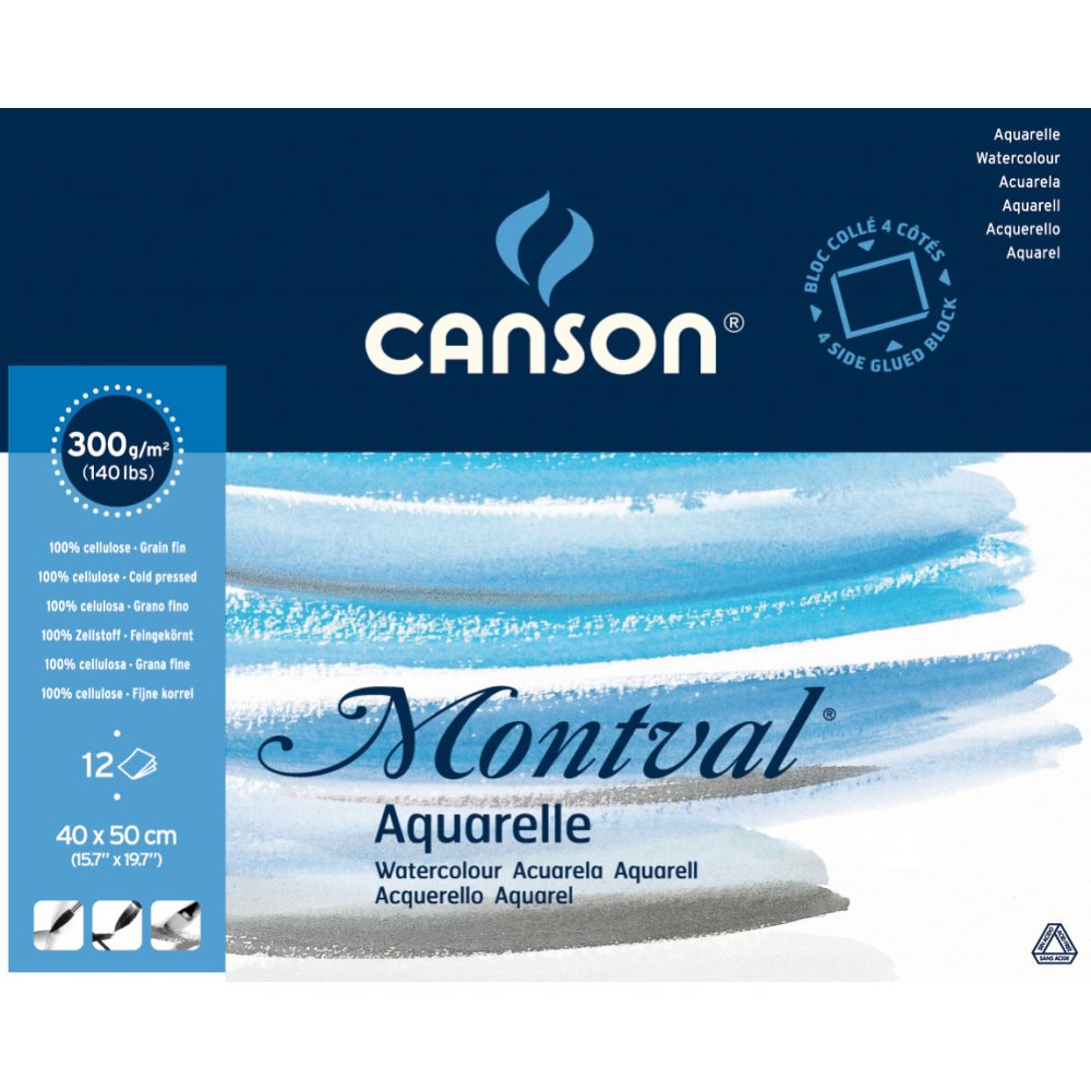 Canson Montval 300 g Fin - 40x50 cm - Akvarelpapir, Blok