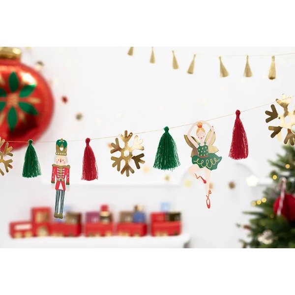 Pappersgirlang Nutcracker DIY 2 m - Röd,grön och guld Pappersgirlang Nutcracker DIY 2 m - Röd,grön och guld