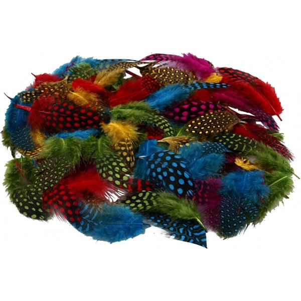 Pärlhönsfjädrar - mixade färger - 50 g Pärlhönsfjädrar - mixade färger - 50 g