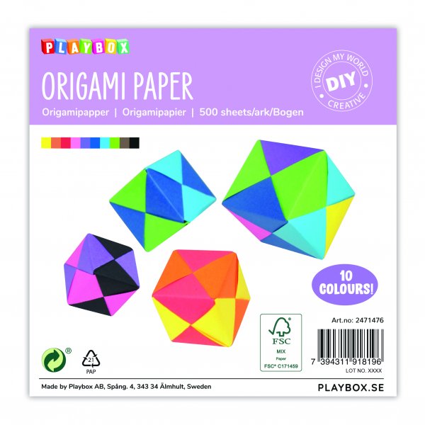 Origamipapper 10 f�rger - 15 x 15 cm - 70g - 500 ark