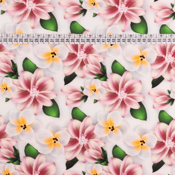 Mönstrad Trikå 160 cm - Plumeria Gammaldags Rosa Mönstrad Trikå 160 cm - Plumeria Gammaldags Rosa
