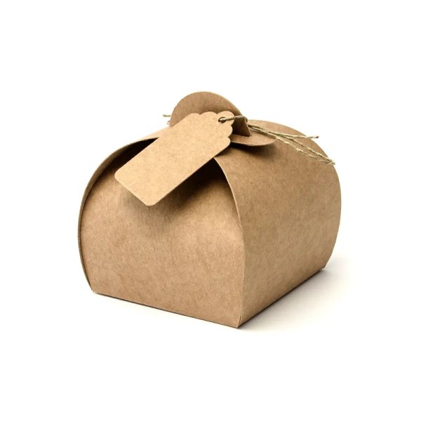 Gaveæsker i kraftpapir 6 x 6 x 5,5 cm med etiketter - 10-pak Gaveæsker i kraftpapir 6 x 6 x 5,5 cm med etiketter - 10-pak