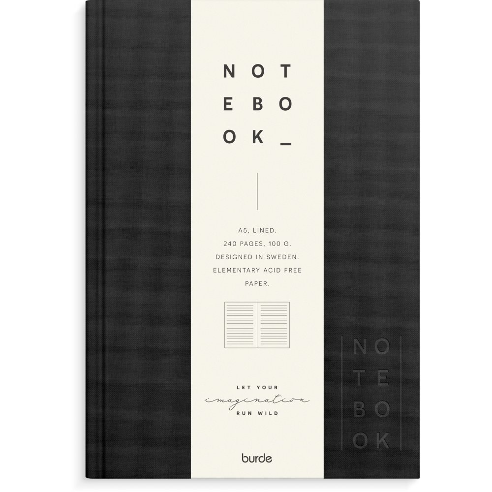 Notesbog - Tekstil - Sort - Foret A5 - Notesbøger, Kontorartikler