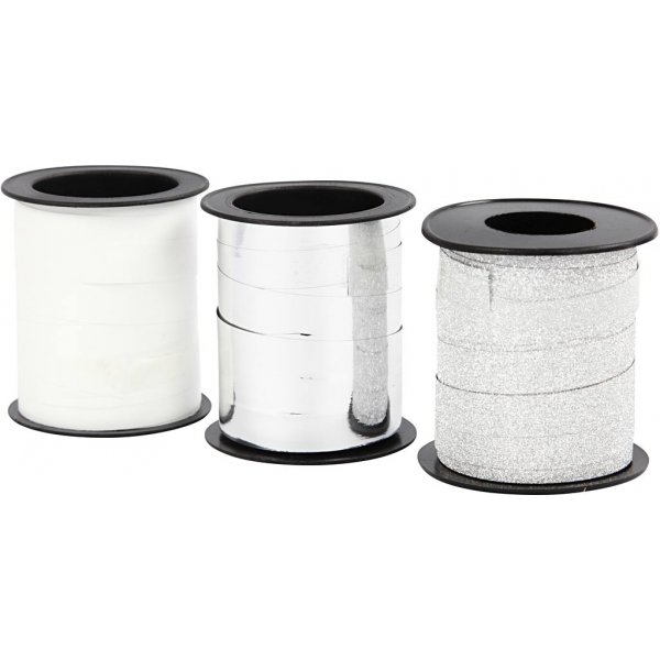 Presentsnören - silver - silverglitter - vit - 3 x 15 m Presentsnören - silver - silverglitter - vit - 3 x 15 m