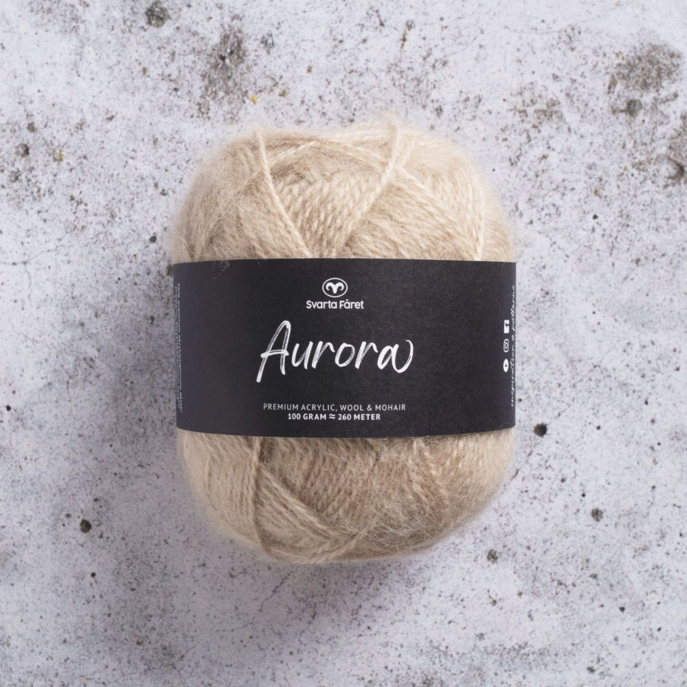 Aurora garn 100 g - Shimmering Beige - Sorte får Aurora, Blandingsgarn, Garn, Strikke, hækle, knytte og væve