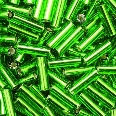 Stavpärlor 6,8 x 2,2 mm - halvgrön 13 g silverlinjerade