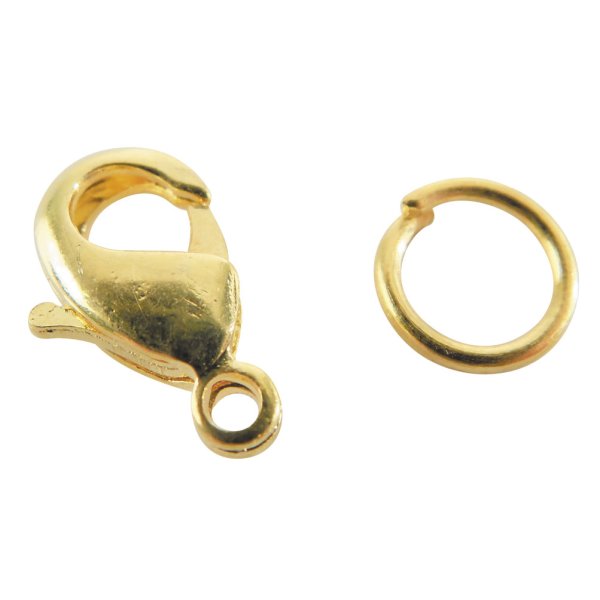 Set med 4 guldfärgade karbinhakar med ringar, 12 mm Set med 4 guldfärgade karbinhakar med ringar, 12 mm