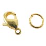 Set med 4 guldfärgade karbinhakar med ringar, 12 mm Set med 4 guldfärgade karbinhakar med ringar, 12 mm