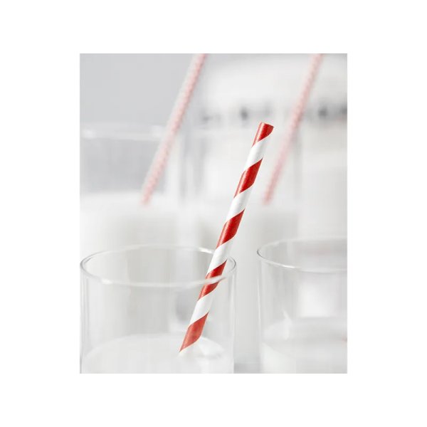 Papirsuger�r med hvide striber 19,5 cm r�de - 10-pak