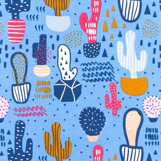 Jersey med print - Cacti - Denimblå - Strik til børn, Stof til Børn, Stof