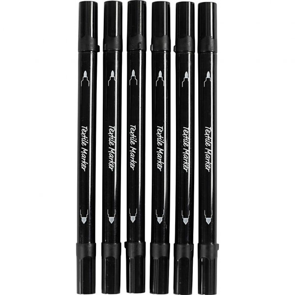 Tekstiltuscher med sort dobbelt spids, 2,3-3,6 mm, 6 stk.