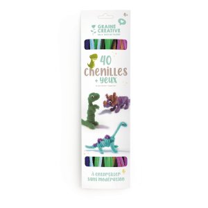 Gör-det-själv-set med chenille och rörliga ögon - mönster dinosaurie Gör-det-själv-set med chenille och rörliga ögon - mönster dinosaurie