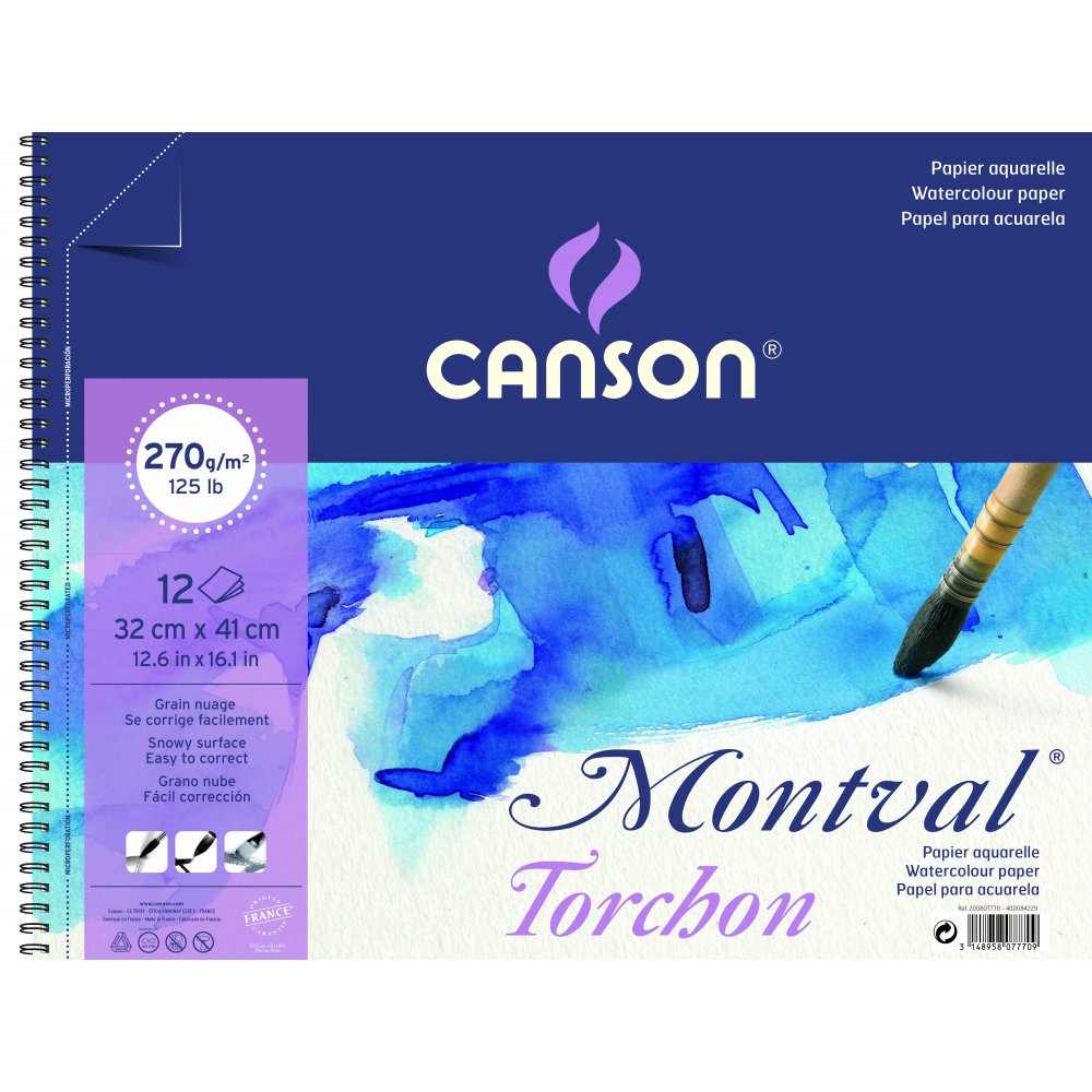 Canson Montval 270g Fin - 32x41 cm - Akvarelpapir, Blok