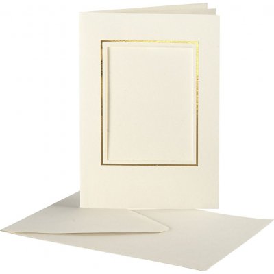 Passepartout-kort med kuverter - rhvid - rektangulre med guldkant - 10 st