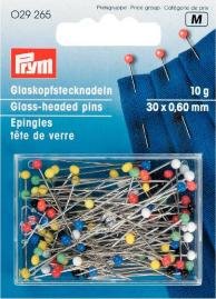 Knappenåle m/glashoved Nr. 9 Sølvfarvede blandede farver 0,60x30 mm 10 g - Knappenåle, Nåle, Sytilbehør