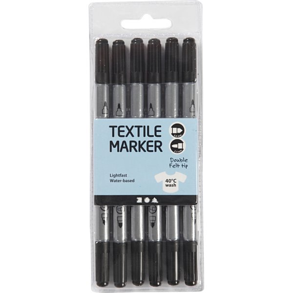 Textiltuschpennor - svart - 6 st Textiltuschpennor - svart - 6 st