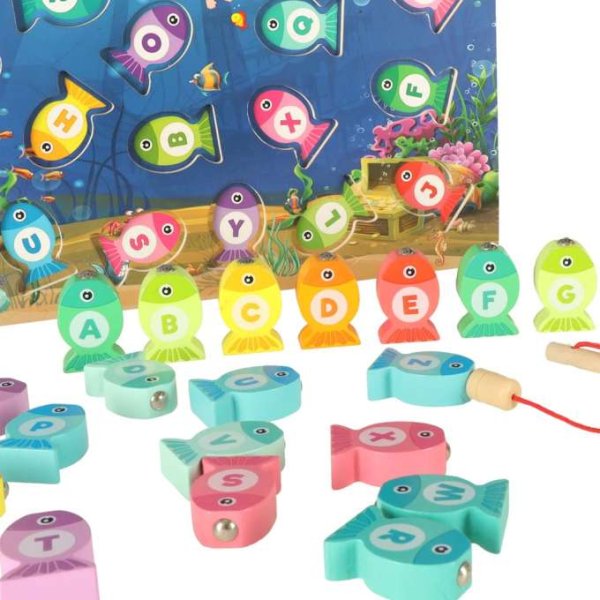 Montessori fiskespel i tr� med magnet 26 delar