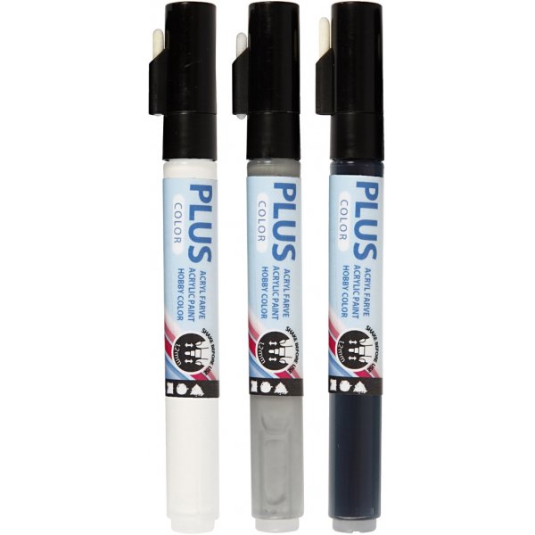 Plus Color Tusch - svart - råvit - rain grey - 3 st Plus Color Tusch - svart - råvit - rain grey - 3 st