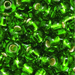 Rocaillesperler ø 5,5 mm - halvgrønne 17 g sølvlinjerte