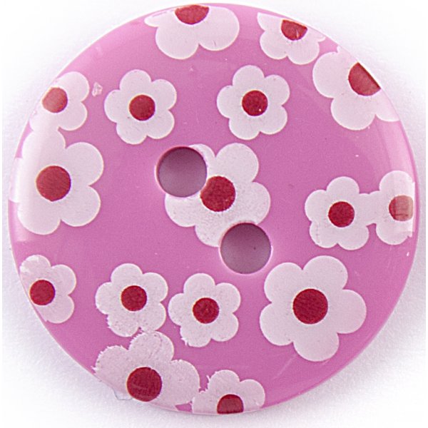Knapp Rund 2-hl 18 mm 5st - Rosa med blommor