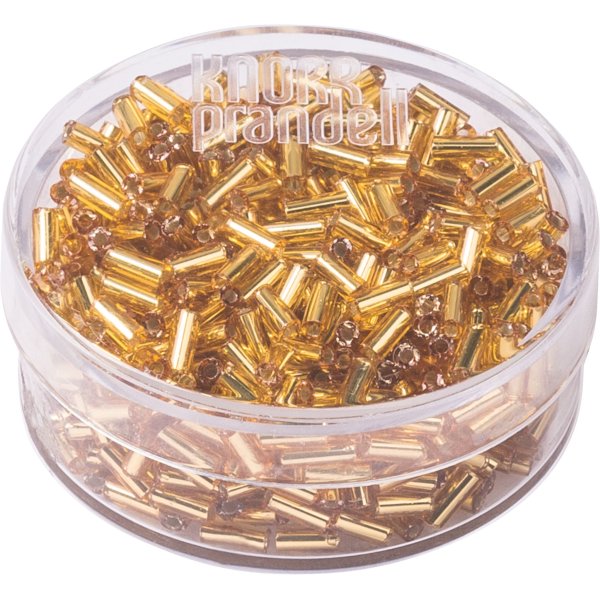 Bohemiska rocaillep�rlor 5 x 2 mm, guldglans i plastask