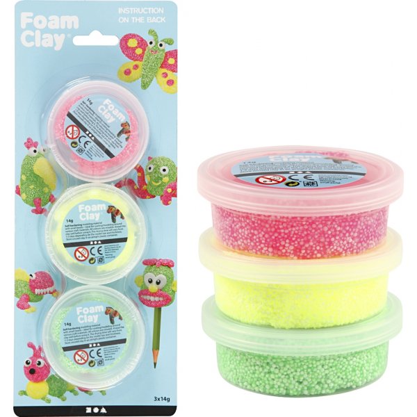 Foam Clay® - ljusgrön - neonrosa - neongul - 3 x 14 g Foam Clay® - ljusgrön - neonrosa - neongul - 3 x 14 g