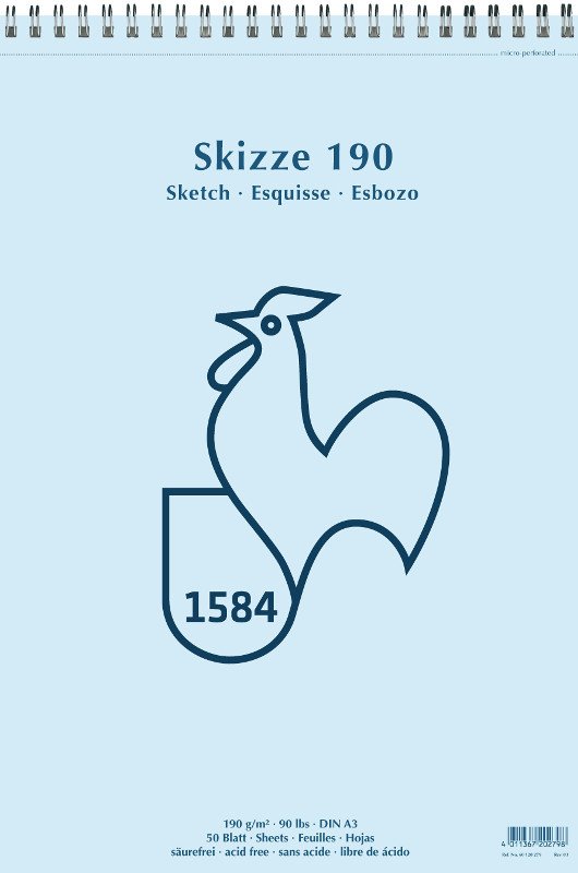 Skitseblok Hahnemühle 190g Spiralbundet - A2 - Tegneblok, Blok