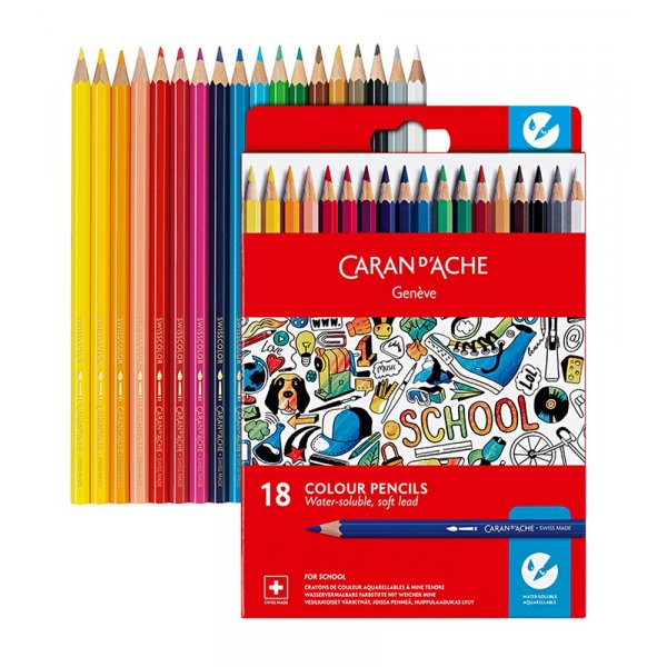Skolset Caran d\\\'Ache Vattenlslig frgpennor - 18 frger
