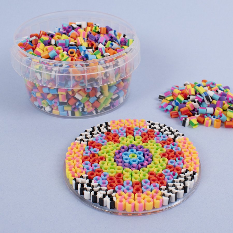 Perler i krukke 1000 stk - stribet blanding - Plastperler, Håndværk