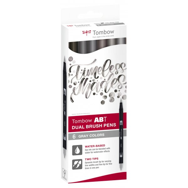 Tombow ABT Dual Brush Pen grå toner 6-pak Tombow ABT Dual Brush Pen grå toner 6-pak