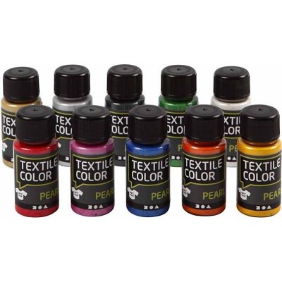 Tekstilfarge - blandede farger - perlemor - 10 x 50 ml