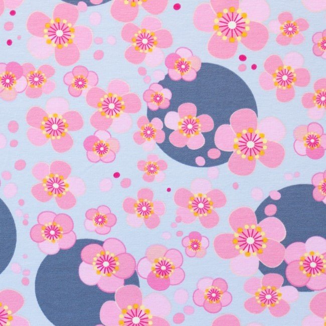Jersey med print - Flower power - Grå - Mønstret strik, Strikstof, Stof
