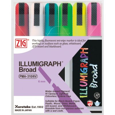 Markeringspenn ZIG Illumigraph 6mm - 6 farger