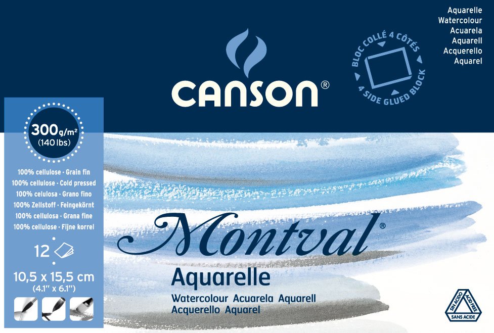 Canson Montval 300 g Fin - 10,5x15,5 cm - Akvarelpapir, Blok